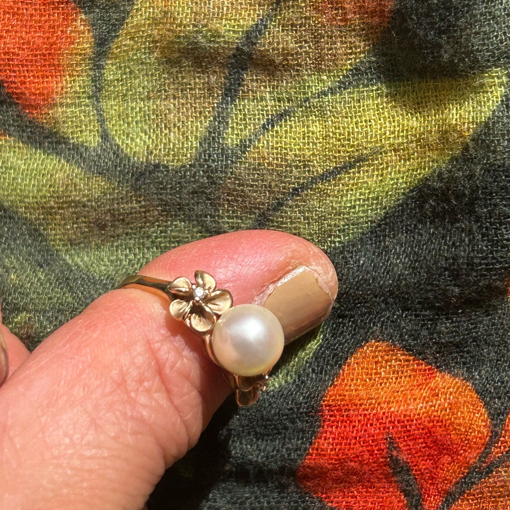 14k diamond Plumeria🌺 Ring with Pearl and diamonds - Picture 5 of 6